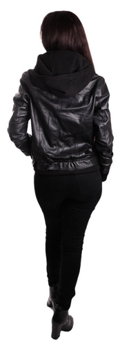 Hooded Bomber Womens Leather Jacket, [option2] - Fadcloset