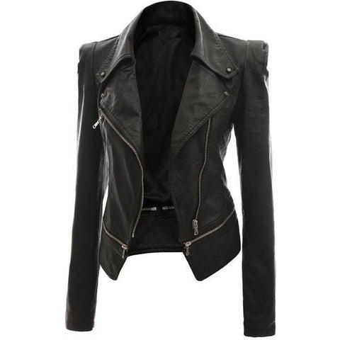 Ladies Anthracite Black Leather Jacket, [option2] - Fadcloset
