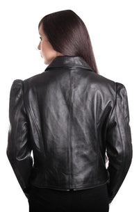 Ladies Anthracite Black Leather Jacket, [option2] - Fadcloset