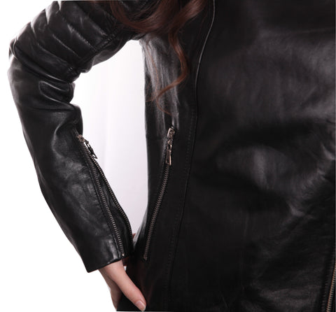Ladies Bella Black Carla Leather Jacket, [option2] - Fadcloset