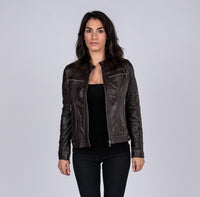 Ladies Elektra Washed Leather Jacket Brown, [option2] - Fadcloset