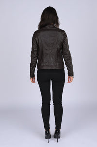 Ladies Elektra Washed Leather Jacket Brown, [option2] - Fadcloset