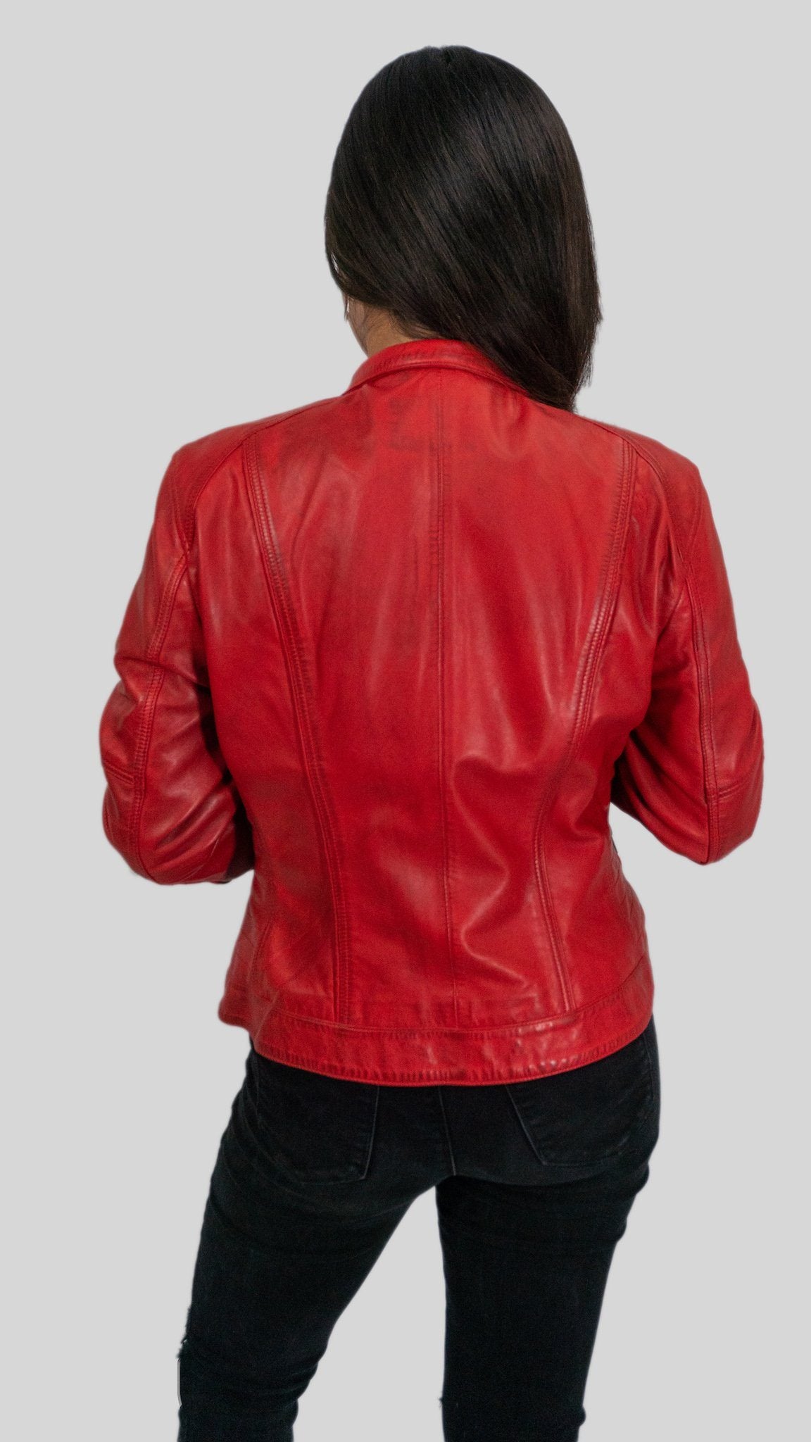 Womens Leather Jacket - Ladies Elektra Washed Leather Jacket Red