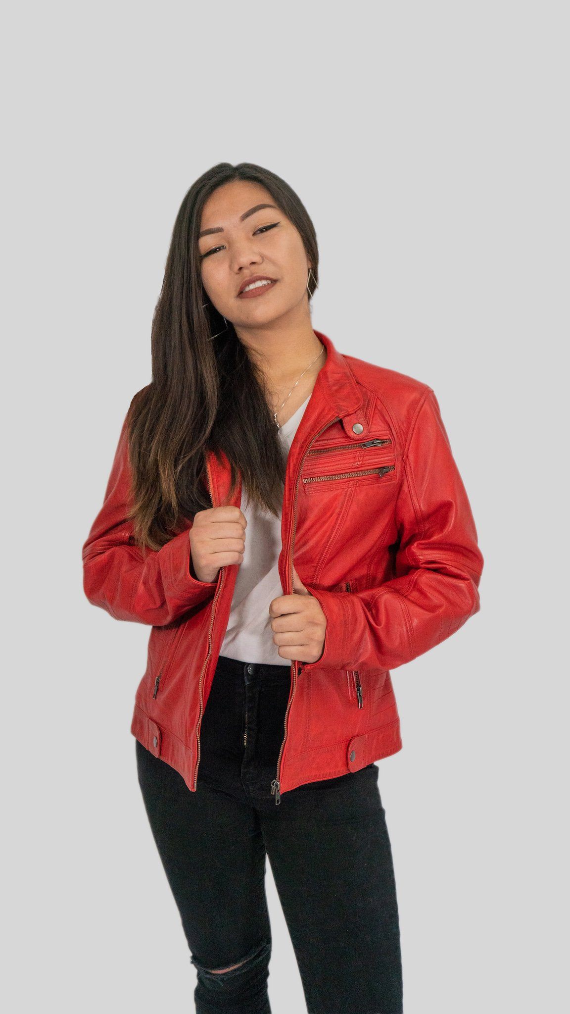 Womens Leather Jacket - Ladies Elektra Washed Leather Jacket Red