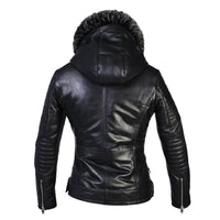Womens Leather Jacket - Women's Poseidon Leather Jacket With Fur Hoodie
