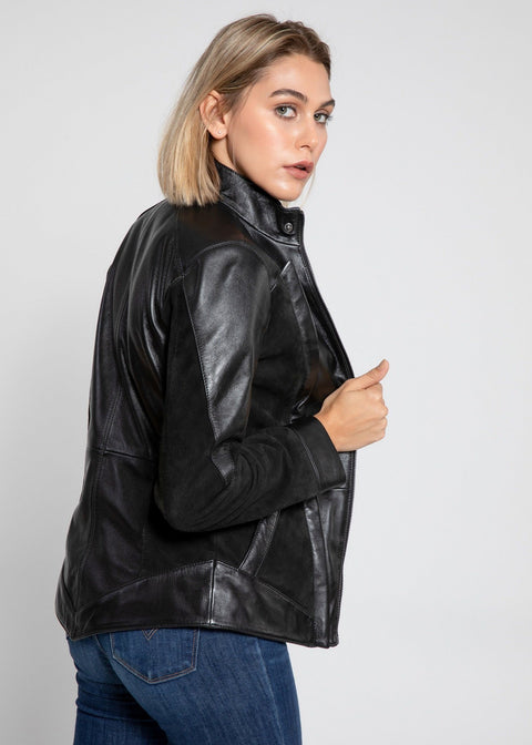 Womens Leather Jacket - Womens Cosette Dual Panel Leather & Suede Jacket - Clearance