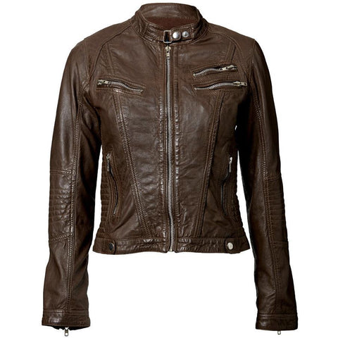 Womens Leather Jacket Brown with Exotic Crumpled Goatskin Leather, [option2] - Fadcloset