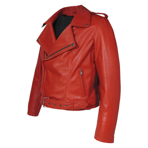 Womens Moto Lipstick Red Leather Jacket, [option2] - Fadcloset