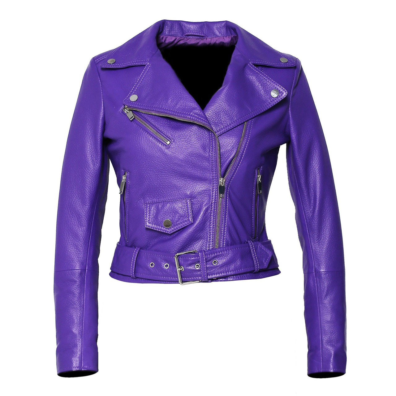 Womens Moto Nappa in Deerskin Emboss Print Purple Leather Jacket – FAD