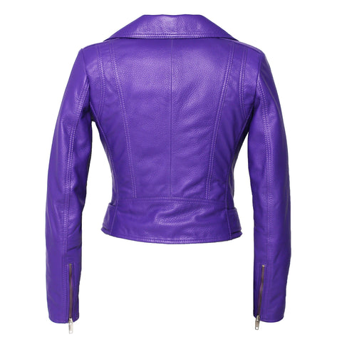 Womens Leather Jacket - Womens Moto Nappa In Deerskin Emboss Patent Purple Leather Jacket